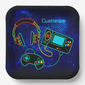 ゲーマーレトロネオンブルー ペーパープレート (正面)