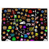 ゲーマーレトロピクセルビデオゲームアイコンのラップ紙 ラージペーパーバッグ (裏面)