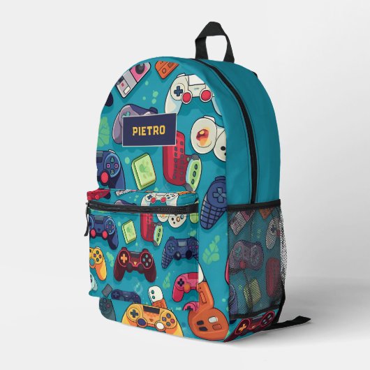 ゲーマーレトロヴィンテージビデオゲーム名前をカスタムする プリントバックパック (裏面右端)