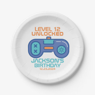 ゲーマーレベルのロック解除されたビデオゲーム少年の誕生日 ペーパープレート