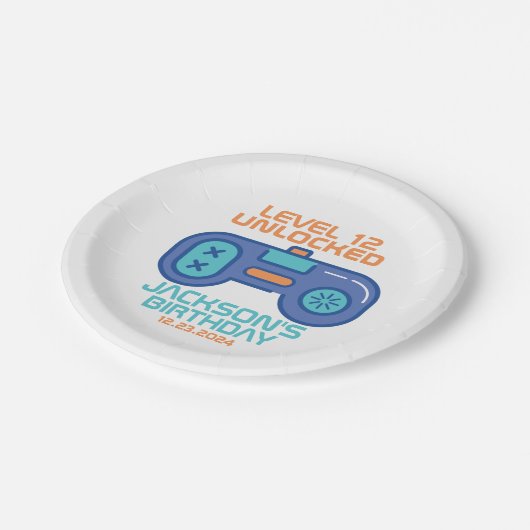 ゲーマーレベルのロック解除されたビデオゲーム少年の誕生日 ペーパープレート (アングル)