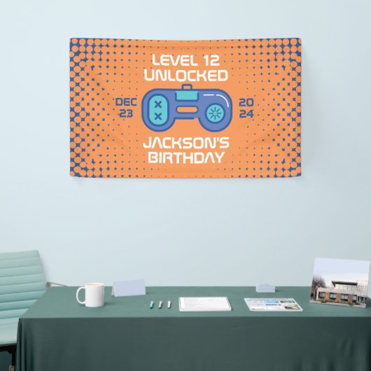 ゲーマーレベルのロック解除されたビデオゲーム少年の誕生日 横断幕 (トレードショー)