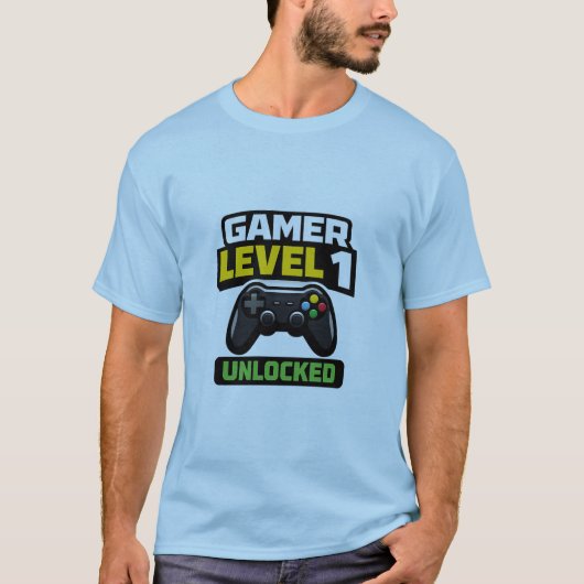 ゲーマーレベル1解除 初心者コントローラーユーモア Tシャツ (正面)