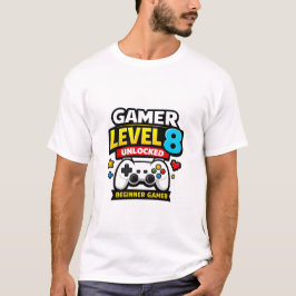 ゲーマーレベル8アンロック初心者コントローラーユーモア Tシャツ