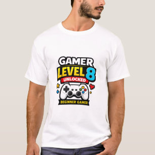 ゲーマーレベル8アンロック初心者コントローラーユーモア Tシャツ