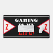 ゲーマー名ジオメトリックブラックレッドモノグラム デスクマット (キーボード&マウス)