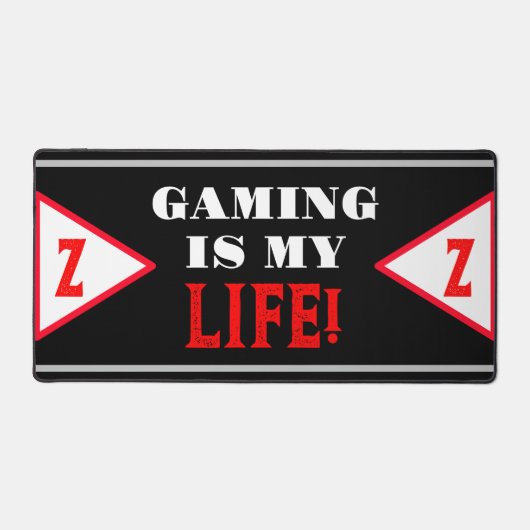 ゲーマー名ジオメトリックブラックレッドモノグラム デスクマット (正面)