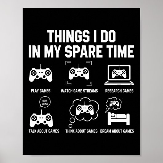 ゲーマー向けの余暇にやる6つのことTシャツ ギ ポスター (正面)