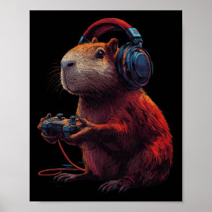 ゲーマー向けの面白いグラフィックカピバラビデオゲーム ポスター