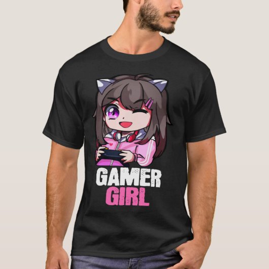ゲーマー女の子かわいいゲームのギフト女の子ゲーマーのためのビデオ Tシャツ (正面)