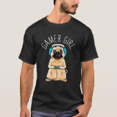 ゲーマー女の子の犬ゲーミングパグ犬かわいいビデオゲームホーム Tシャツ (正面)