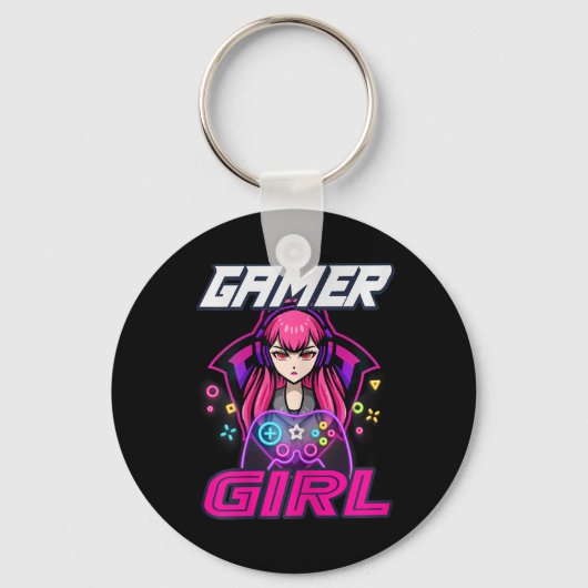 ゲーマー女の子ビデオゲーム女性ゲーム恋人かわいいギフト キーホルダー (正面)