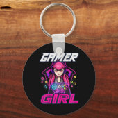 ゲーマー女の子ビデオゲーム女性ゲーム恋人かわいいギフト キーホルダー (正面)
