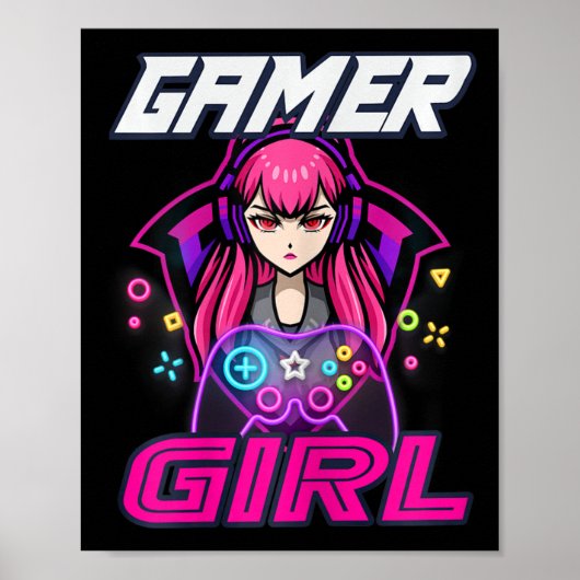 ゲーマー女の子ビデオゲーム女性ゲーム恋人かわいいギフト ポスター (正面)