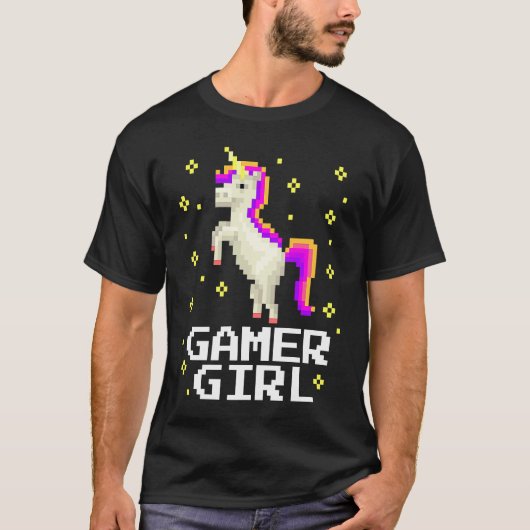 ゲーマー女の子ユニコーンビデオゲームピクセルゲームかわいいwo tシャツ (正面)