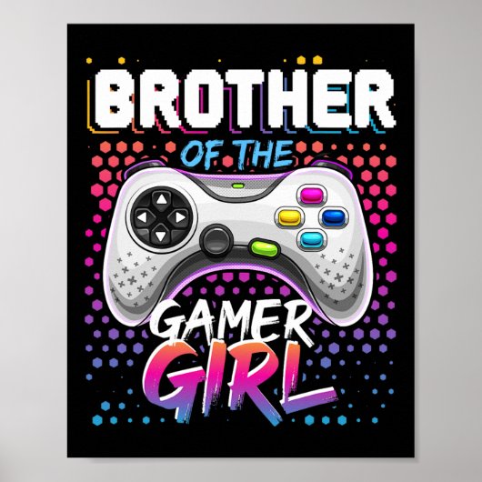 ゲーマー女子の兄妹お揃いビデオゲームバースデーギフト ポスター (正面)