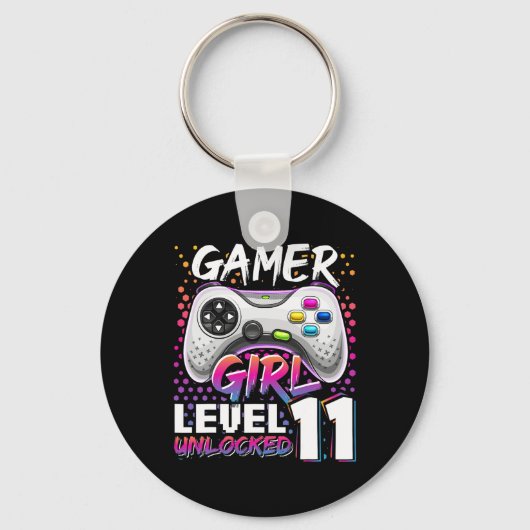 ゲーマー女子 レベル11 アンロック済み 11歳の誕生日 キーホルダー (正面)
