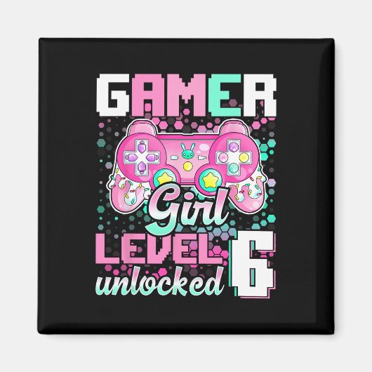 ゲーマー女子 レベル6 アンロック済み ゲーム 6歳の誕生日 マグネット (正面)