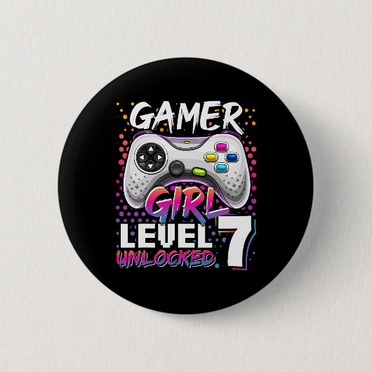 ゲーマー女子 レベル7 アンロック ゲーム 7歳の誕生日 缶バッジ (正面)