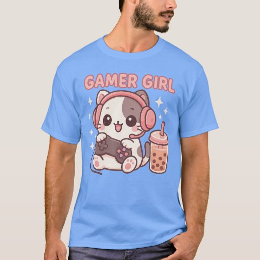 ゲーマー女子+猫ファミリー Tシャツ (正面)