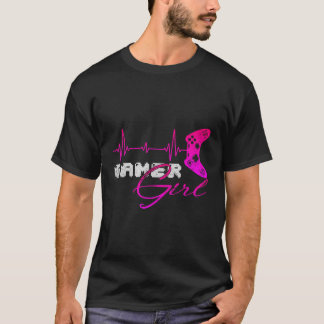 ゲーマー女性女子ハートビートビデオゲームコントローラー Tシャツ