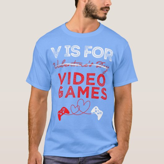 ゲーマー家族へのバレンタインギフト V はビデオゲームの略 Tシャツ (正面)