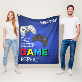 ゲーマー専用カスタマイズデザイン Eat, Sleep, Game, Repeat フリースブランケット