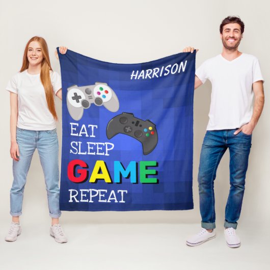 ゲーマー専用カスタマイズデザイン Eat, Sleep, Game, Repeat フリースブランケット (インサイチュ)