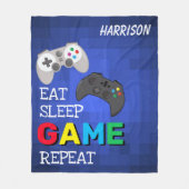 ゲーマー専用カスタマイズデザイン Eat, Sleep, Game, Repeat フリースブランケット (正面)
