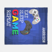 ゲーマー専用カスタマイズデザイン Eat, Sleep, Game, Repeat フリースブランケット (正面(横))