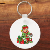 ゲーマー小妖精や小人おもしろいクリスマスボーイズ子供たち十代ゲーム キーホルダー (裏面)