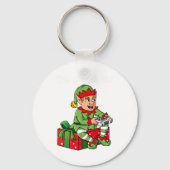 ゲーマー小妖精や小人おもしろいクリスマスボーイズ子供たち十代ゲーム キーホルダー (裏面)