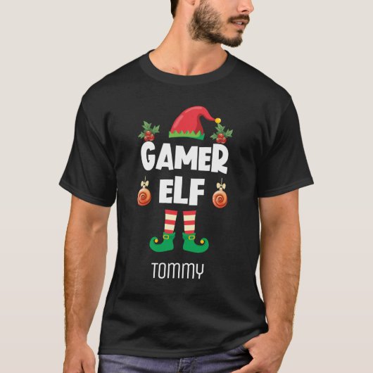 ゲーマー小妖精や小人おもしろい皮肉なクリスマス家族の衣装の名前 Tシャツ (正面)