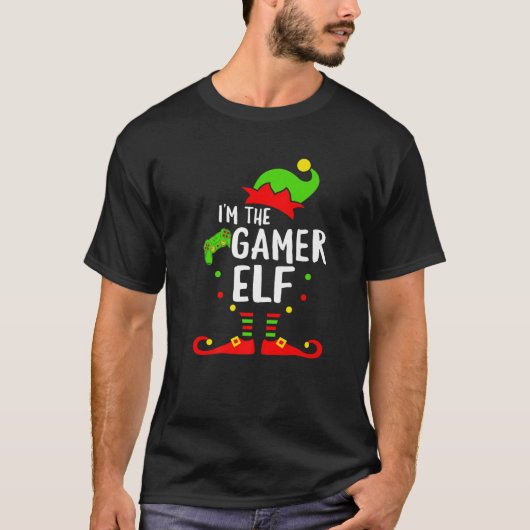ゲーマー小妖精や小人ファミリーマッチングクリスマスクリスマスビデオゲーム Tシャツ (正面)
