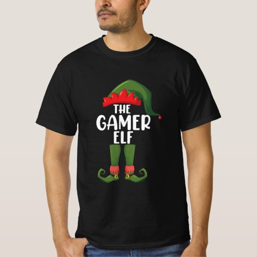 ゲーマー小妖精や小人マッチングファミリークリスマスゲーマー Tシャツ (正面)