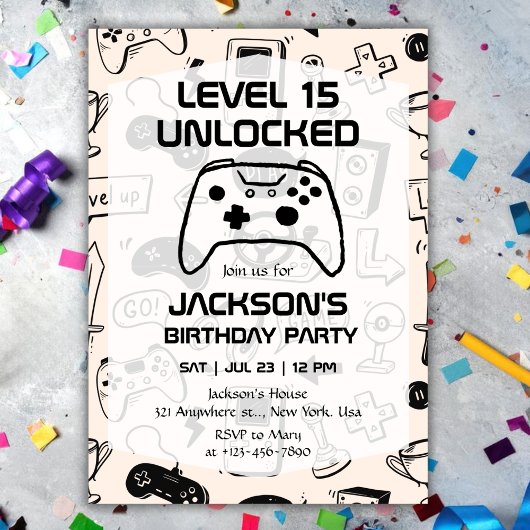ゲーマー少年 ビデオゲームプレイヤー 誕生日おめでとう 招待状