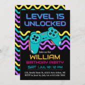 ゲーマー少年　ビデオゲームプレーヤー　誕生日 招待状 (正面/裏面)