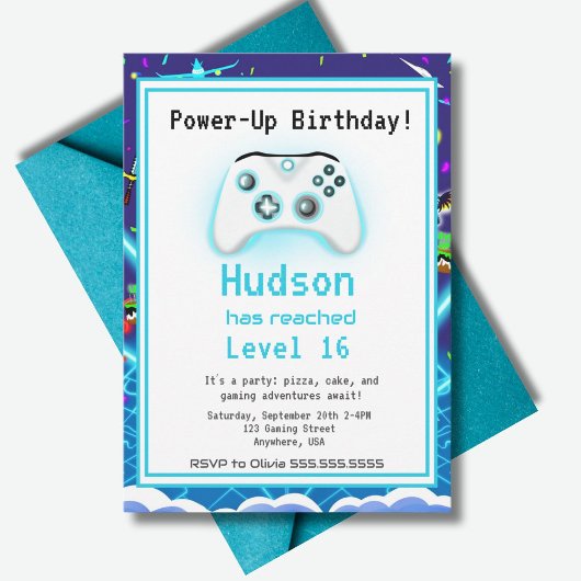 ゲーマー必見！16歳の誕生日パーティー招待状 - クリティカルヒット！ 招待状