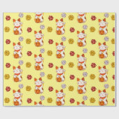 ゲーマー招き猫パターンD20サイコロ（黄色） ラッピングペーパー (フラット)