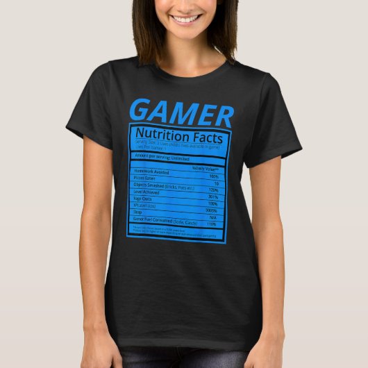 ゲーマー栄養ファクトおもしろいゲーマーシャツ Tシャツ (正面)