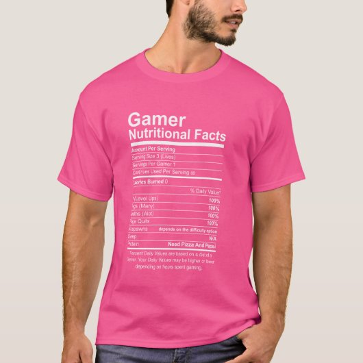 ゲーマー栄養ファクトノベルティビデオゲーム愛好家W Tシャツ (正面)