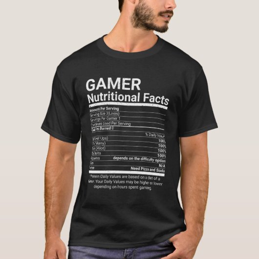 ゲーマー栄養ファクトビデオゲームのコンピュータおたく Tシャツ (正面)