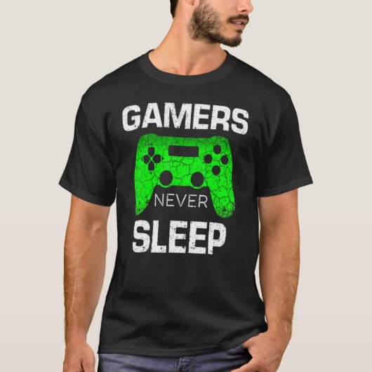 ゲーマー決して眠らないビデオゲーマーギークゲーミングボーイズ Tシャツ (正面)