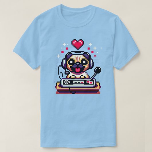 ゲーマー犬 – かわいいピクセルアートビデオゲームオーバーデザイン Tシャツ (デザイン正面)