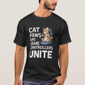 ゲーマー猫とゲームコントローラーが団結 Tシャツ