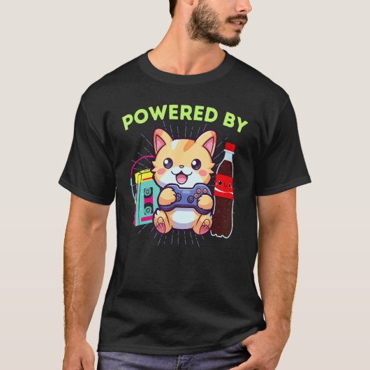 ゲーマー猫のパワーで動く80年代の面白さ ソーダポップ Tシャツ (正面)