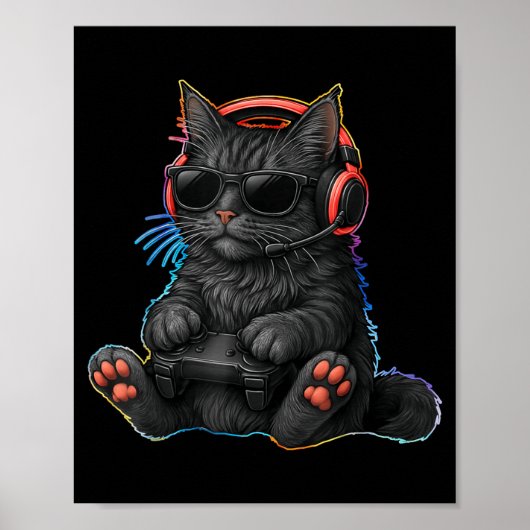ゲーマー猫のビデオゲーム少年ティーン男子女子おもしろガ ポスター (正面)