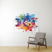 ゲーマー猫の喜び：カラフル水の色タペストリー タペストリー (インサイチュ(横))