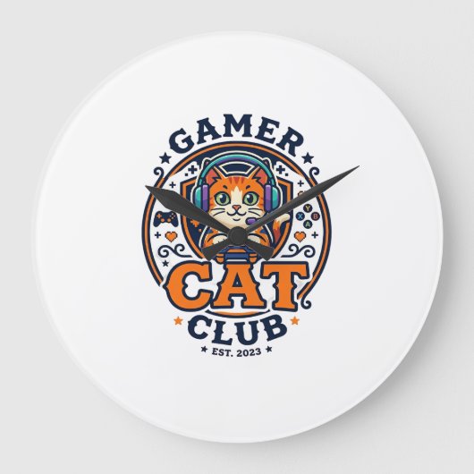 ゲーマー猫の猫ママギフトアイデア - ゲーマー猫クラブ1 ラージ壁時計 (正面)
