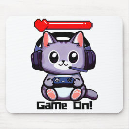 ゲーマー猫ゲームと健康バー マウスパッド